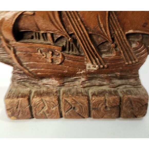 Vintage Nautical Ship Bookends Pair Sailing Galleon Rustic Brown 6" - Picture 6 of 6